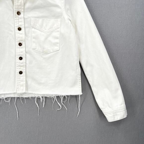 PISTOLA Denim Cut Off Crop Shirt Jacket Womens XS White Distressed Button Front - Picture 8 of 15